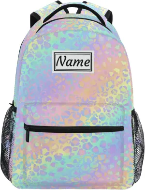 Pfrewn Custom Backpacks Personalized Pastel Leopard Marble Bookbag with Name Boys Girls School Backpack 16"