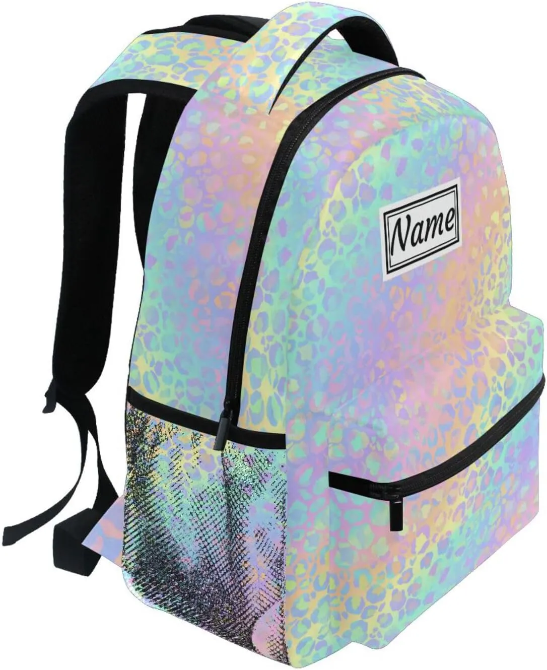 Pfrewn Custom Backpacks Personalized Pastel Leopard Marble Bookbag with Name Boys Girls School Backpack 16"