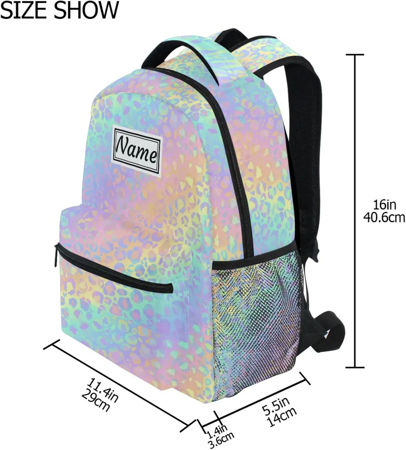 Pfrewn Custom Backpacks Personalized Pastel Leopard Marble Bookbag with Name Boys Girls School Backpack 16"