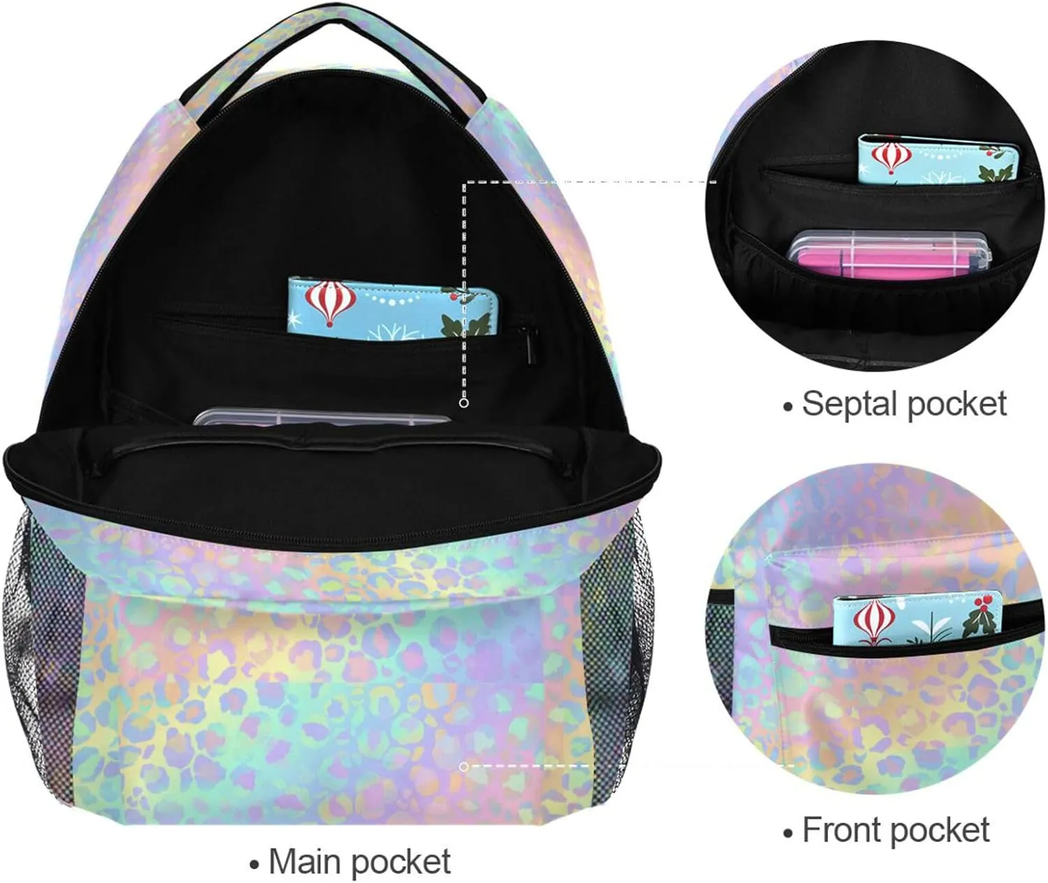 Pfrewn Custom Backpacks Personalized Pastel Leopard Marble Bookbag with Name Boys Girls School Backpack 16"