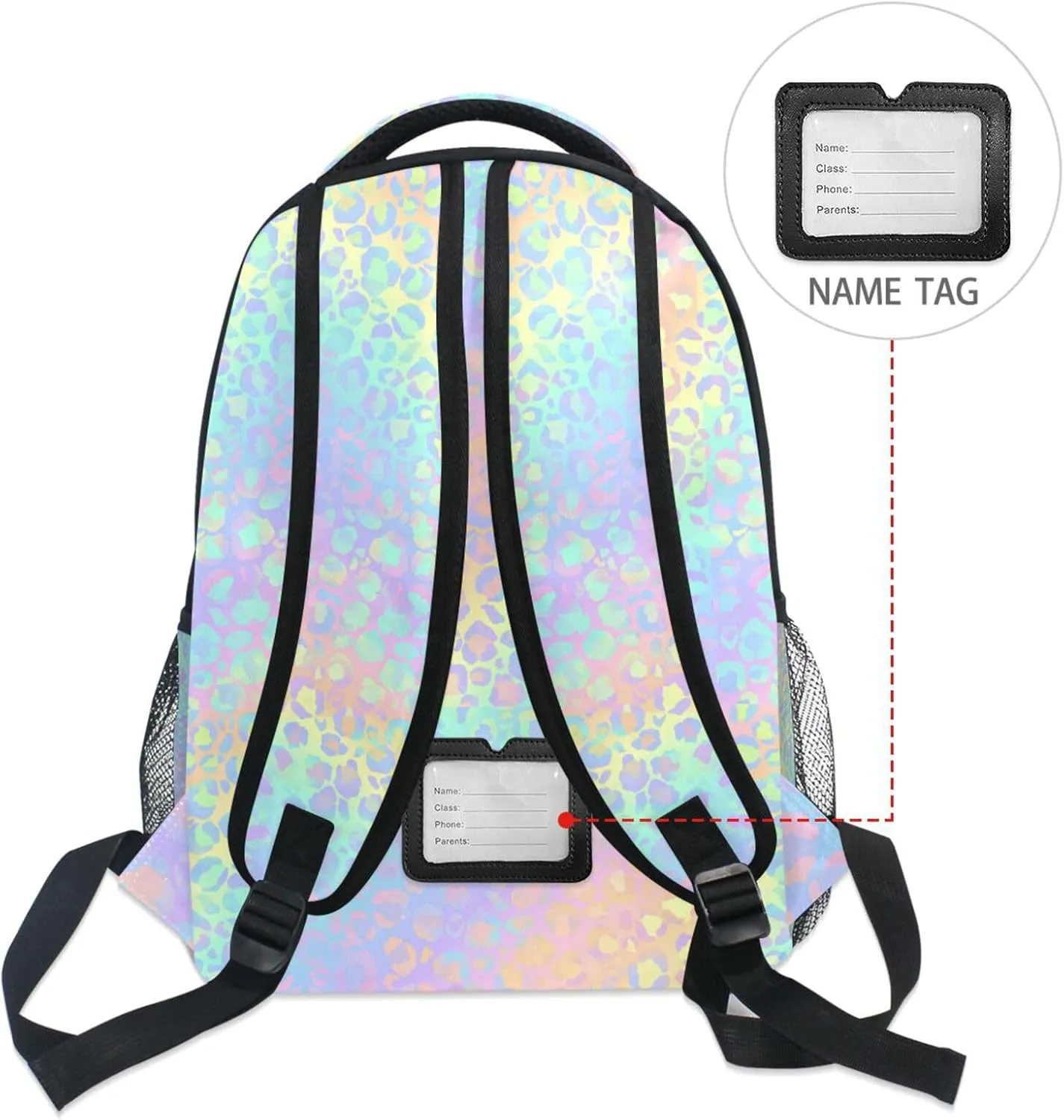 Pfrewn Custom Backpacks Personalized Pastel Leopard Marble Bookbag with Name Boys Girls School Backpack 16"
