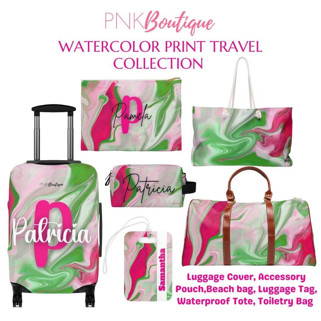 PNK Watercolor Pink & Green Luggage Cover