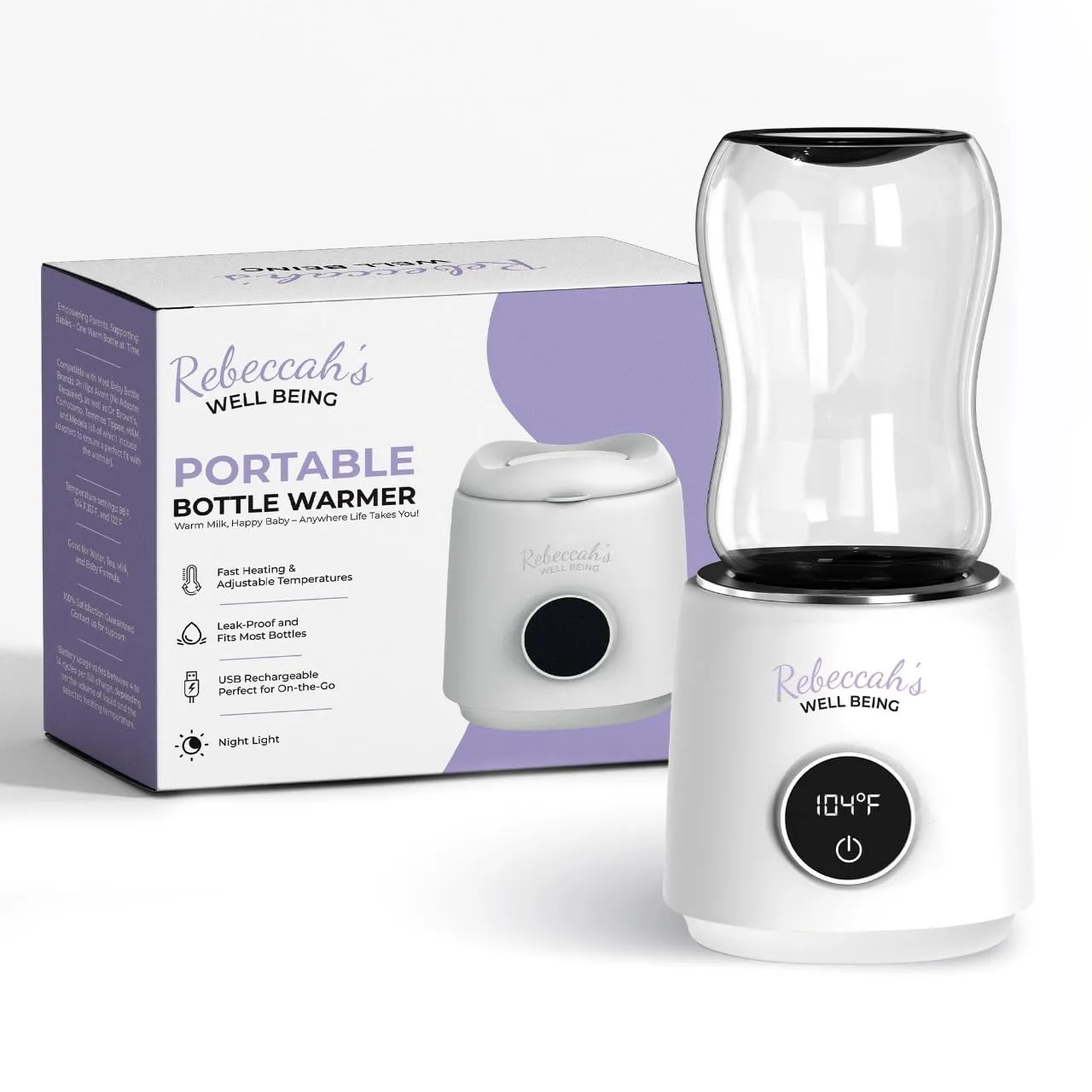 Portable Baby Bottle Warmer for Travel - Lightweight, Rechargeable, No-Leak Design, 4 Temp Settings (98°F-122°F), Compatible with Most Baby Bottles - A Newborn Essential Must Have!