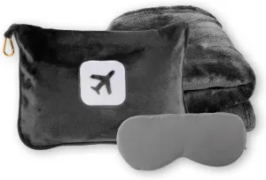 Portable Travel Blanket and Pillow - Premium Soft 2 in 1 Airplane Blanket with Compact Pack Soft Bag Pillowcase, Hand Luggage Sleeve and Backpack Clip (Gray)