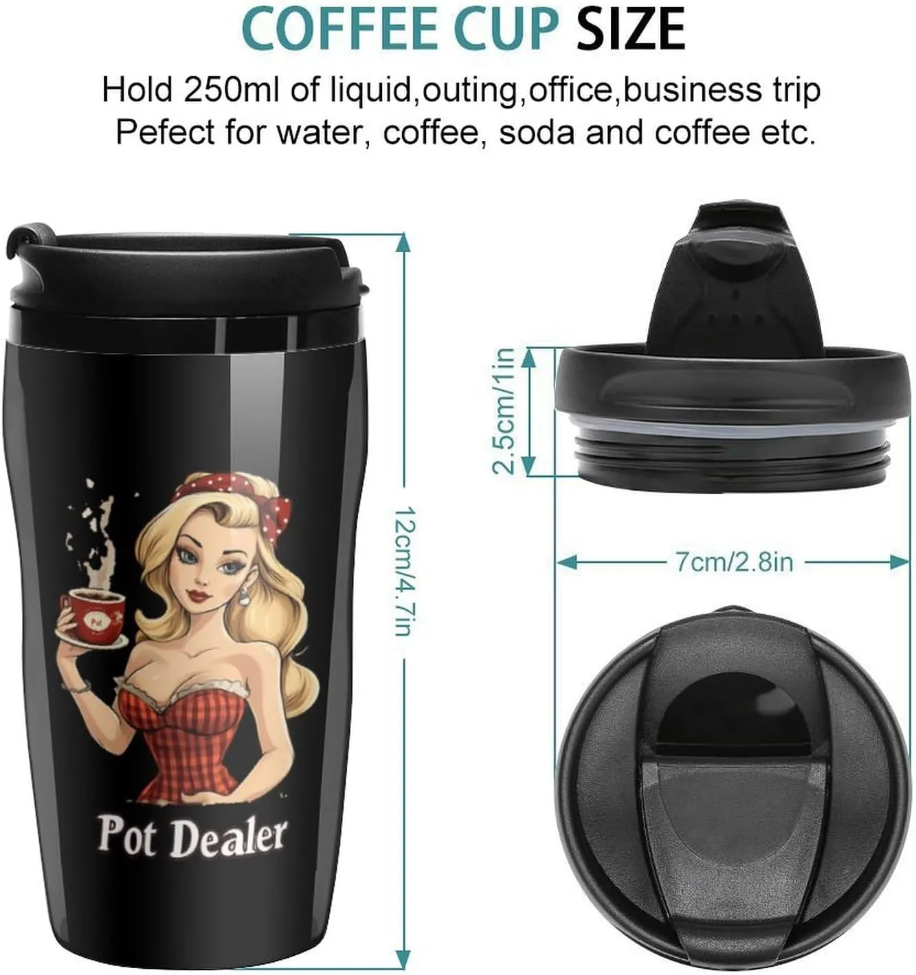 Pot Dealer Coffee Mug with Lid Portable Tumbler Water Bottle for Travel Business 250ml
