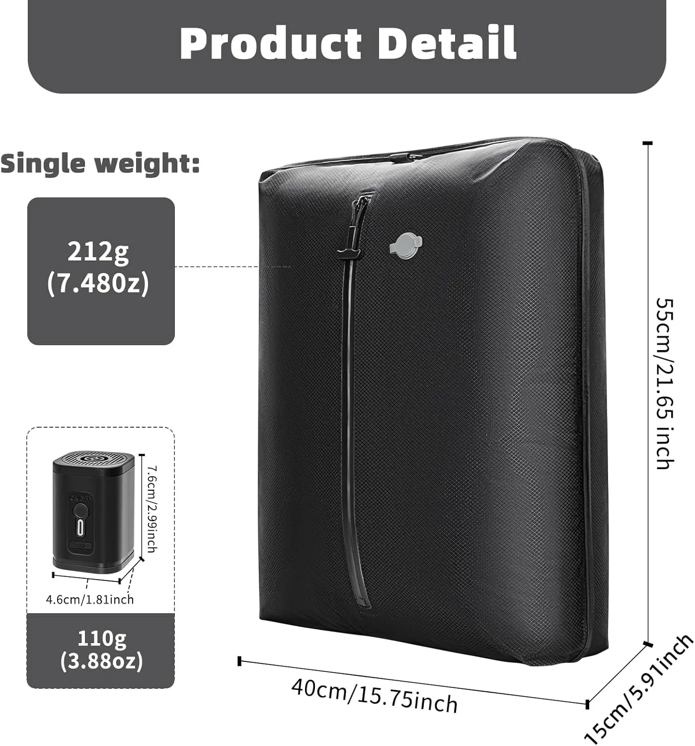 Professional Vacuum Storage Bag for Travel,Reusable Vacuum Compression Space Saving Bag with Wireless Vacuum pump,IP67 vacuum backpack travel for Clothes,Suitcase,Backpack&Carry(1pc pump)