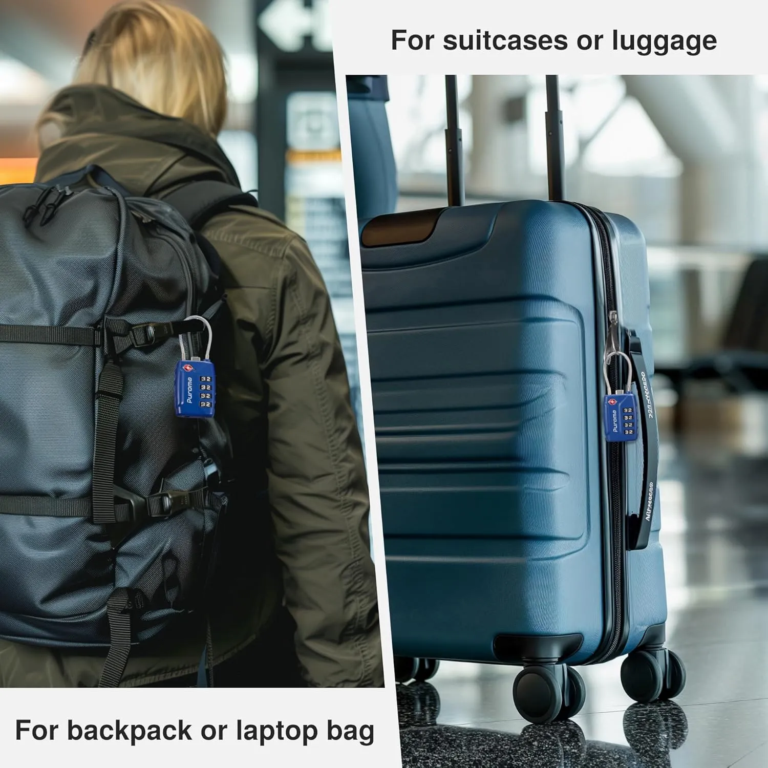 Puroma 2 Pack TSA Approved Luggage Locks, 4 Digit Combination Travel Locks Resettable Code Lock with Zinc Alloy Body for Suitcase, Toolbox, Backpack, Bag, Gym Locker (Blue)
