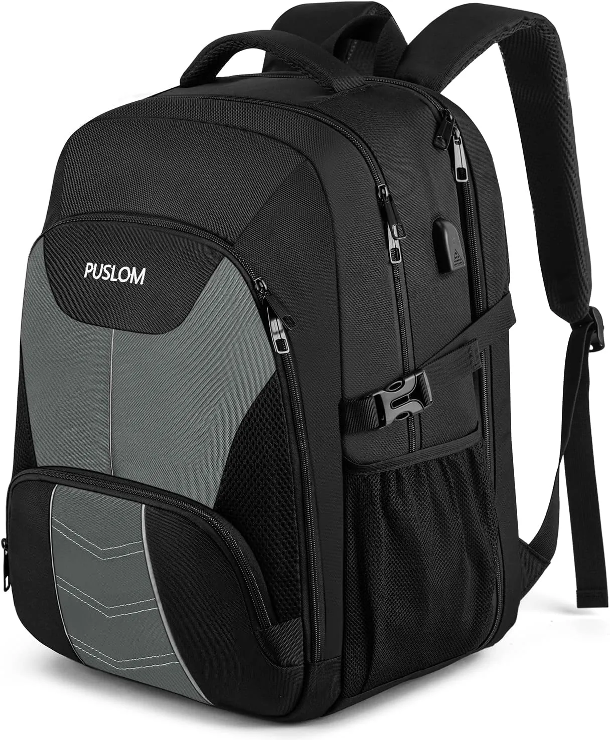 PUSLOM Extra Large Travel Laptop Backpack for Men 55L,Water Resistant 18.4 inch Big Business Laptop bags with USB Charging Port,TSA Friendly Anti Theft Computer Bag for Work College,Grey