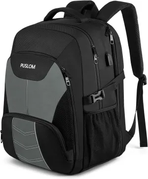 PUSLOM Extra Large Travel Laptop Backpack for Men 55L,Water Resistant 18.4 inch Big Business Laptop bags with USB Charging Port,TSA Friendly Anti Theft Computer Bag for Work College,Grey