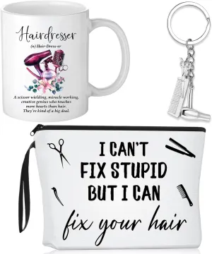 Reginary 3 Pcs Hairdresser Gifts Bulk for Women Men Hair Stylist Gifts Hair Dresser Makeup Bag Mug Keychain for Thank You Coworker