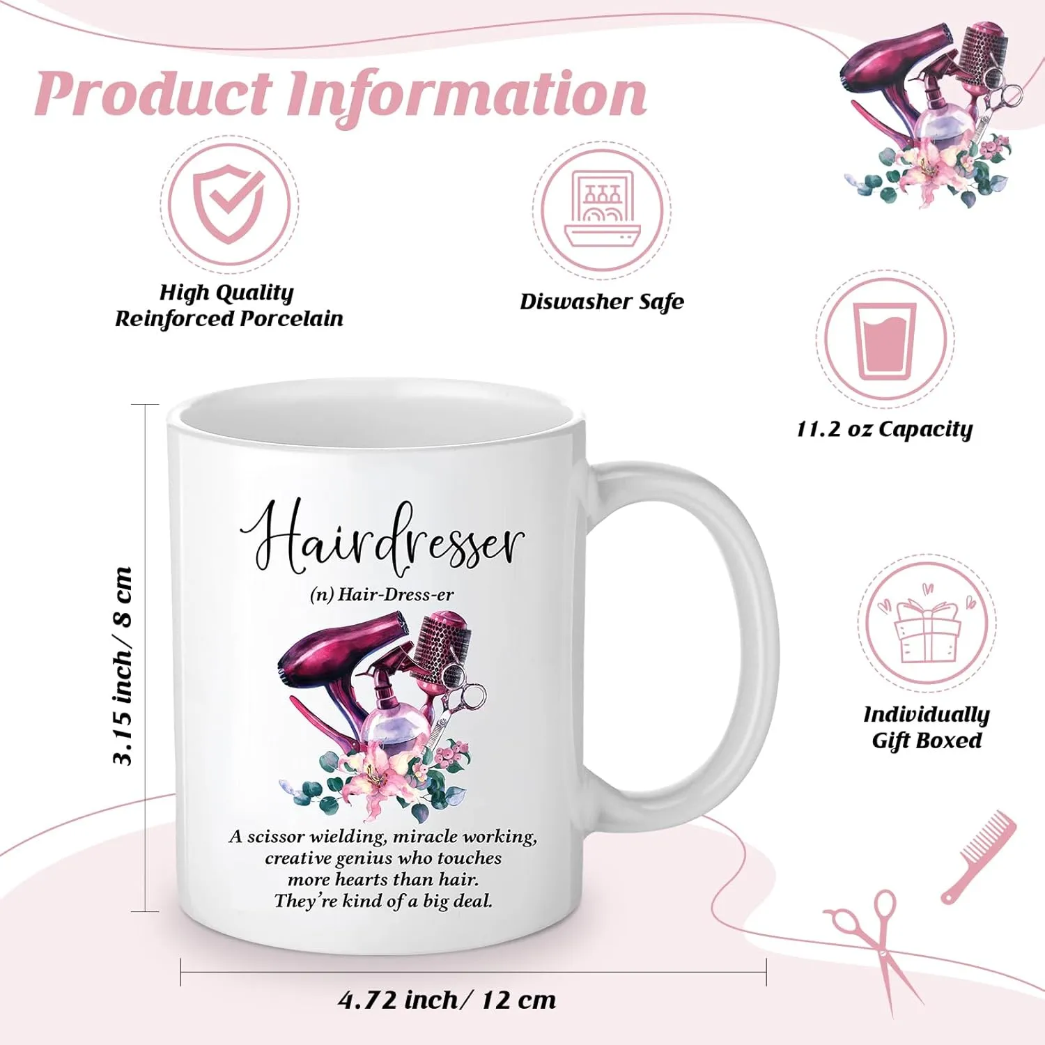 Reginary 3 Pcs Hairdresser Gifts Bulk for Women Men Hair Stylist Gifts Hair Dresser Makeup Bag Mug Keychain for Thank You Coworker