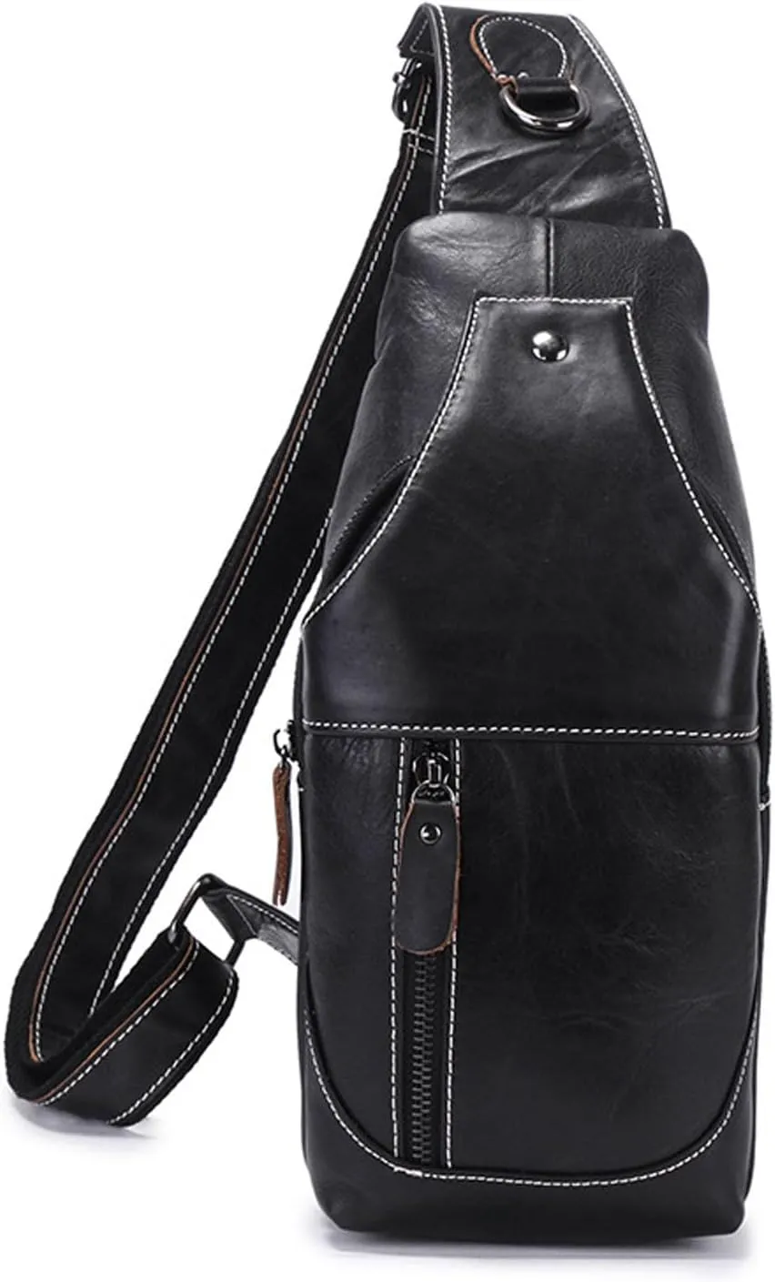Retro Men's Sling Bag Shoulder Bags Genuine Leather Chest Pack Small Crossbody Bag Messenger Bags Cover Pack Work Professional Business Office Travel Satchel Bag Black