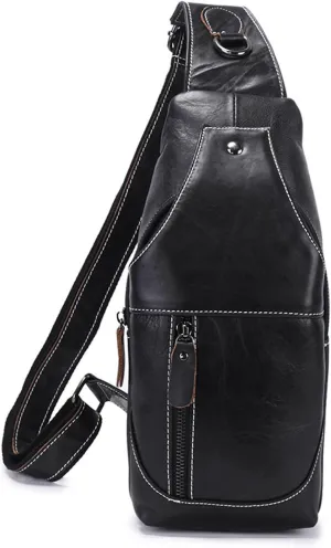 Retro Men's Sling Bag Shoulder Bags Genuine Leather Chest Pack Small Crossbody Bag Messenger Bags Cover Pack Work Professional Business Office Travel Satchel Bag Black