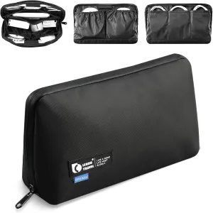 RIGHT AWAY Travel Tech Pouch，Waterproof Cord Case，Electronics Organizer Travel Case，Cable Organizer Storage Bag For Phone, Charger, Accessories(BLACK)