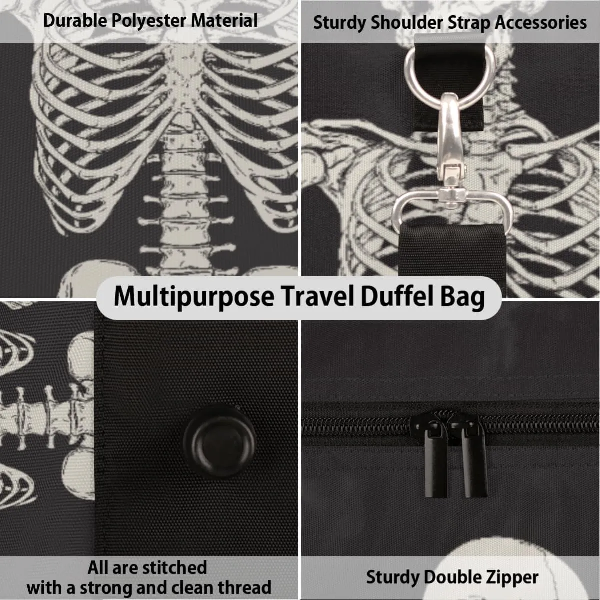 Rock Skull Travel Duffle Bag for Women Man, Lightweight Waterproof Foldable Overnight Bag, Gym Bag Sports Bag, Carry on Shoulder Tote Bags for Dance Hospital Training Swim Yoga