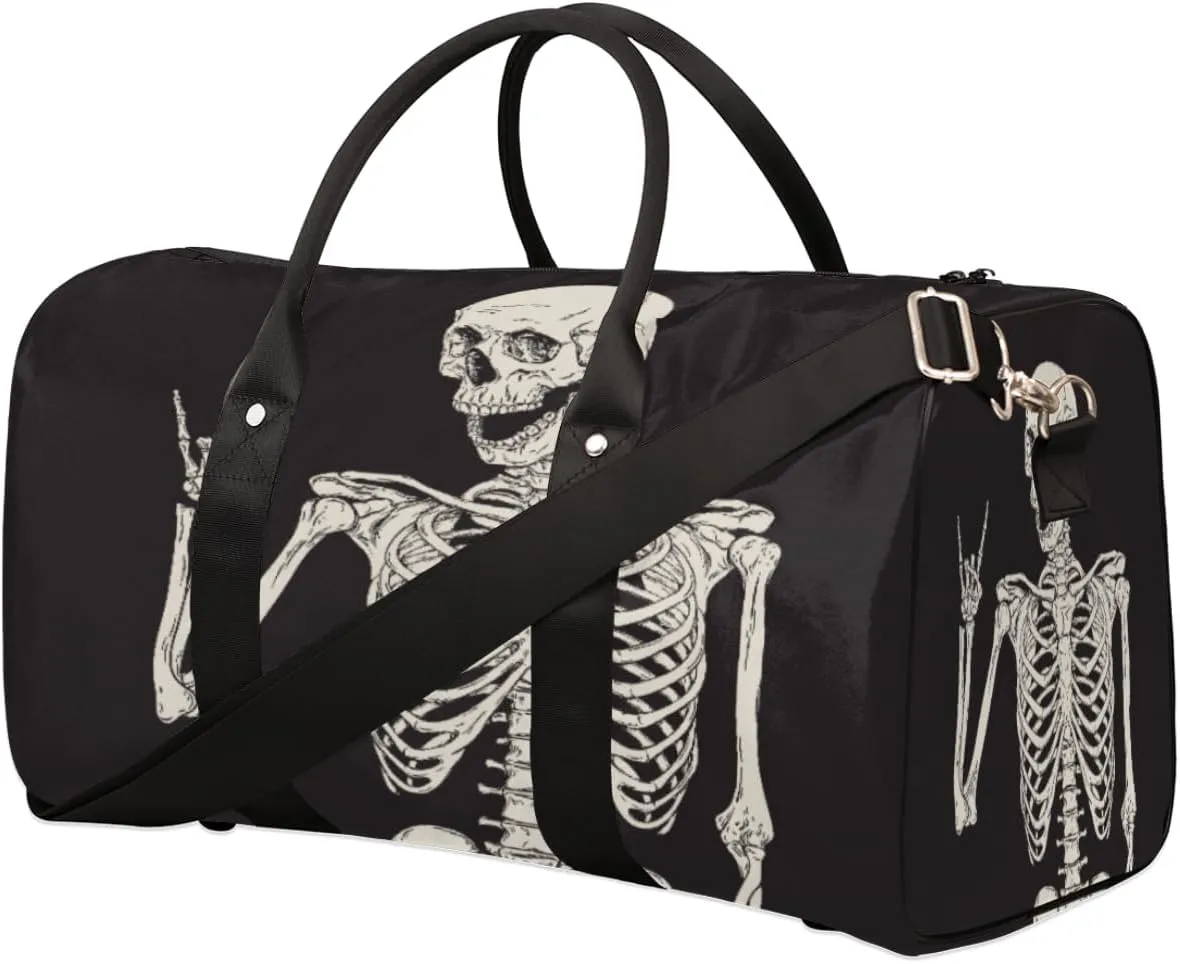 Rock Skull Travel Duffle Bag for Women Man, Lightweight Waterproof Foldable Overnight Bag, Gym Bag Sports Bag, Carry on Shoulder Tote Bags for Dance Hospital Training Swim Yoga