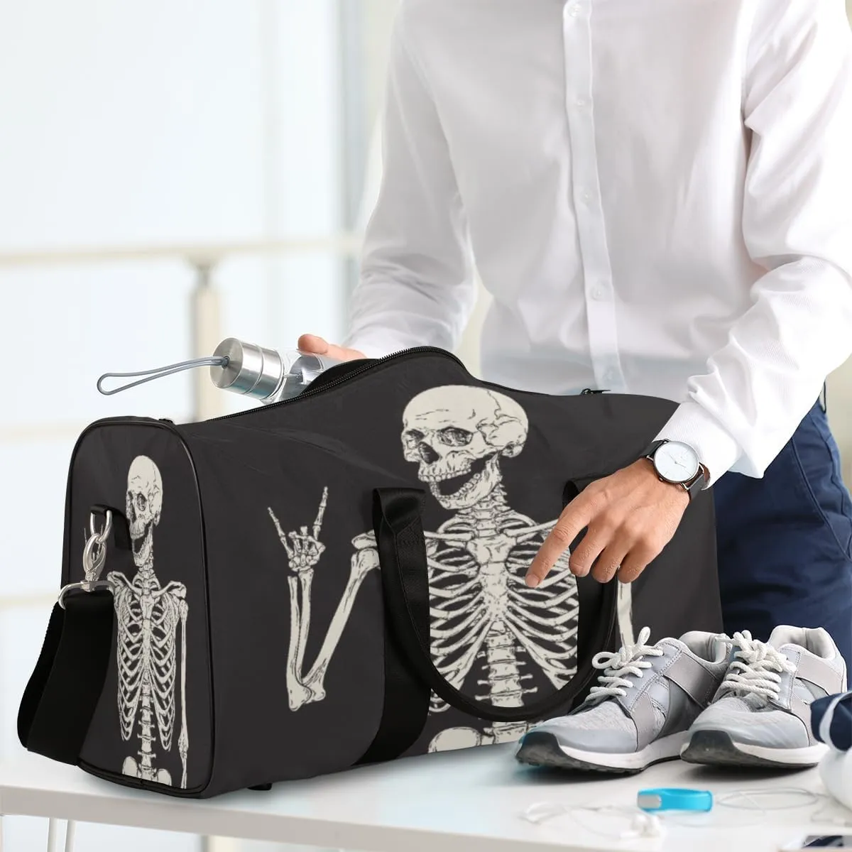 Rock Skull Travel Duffle Bag for Women Man, Lightweight Waterproof Foldable Overnight Bag, Gym Bag Sports Bag, Carry on Shoulder Tote Bags for Dance Hospital Training Swim Yoga