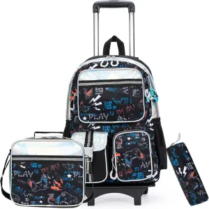Rolling Backpack for Boys 6-8 with Wheels Kids Backpack Boys with Lunch Bag Pencil Case Backpack for School Elementary Kindergarten Large Capacity School Bag