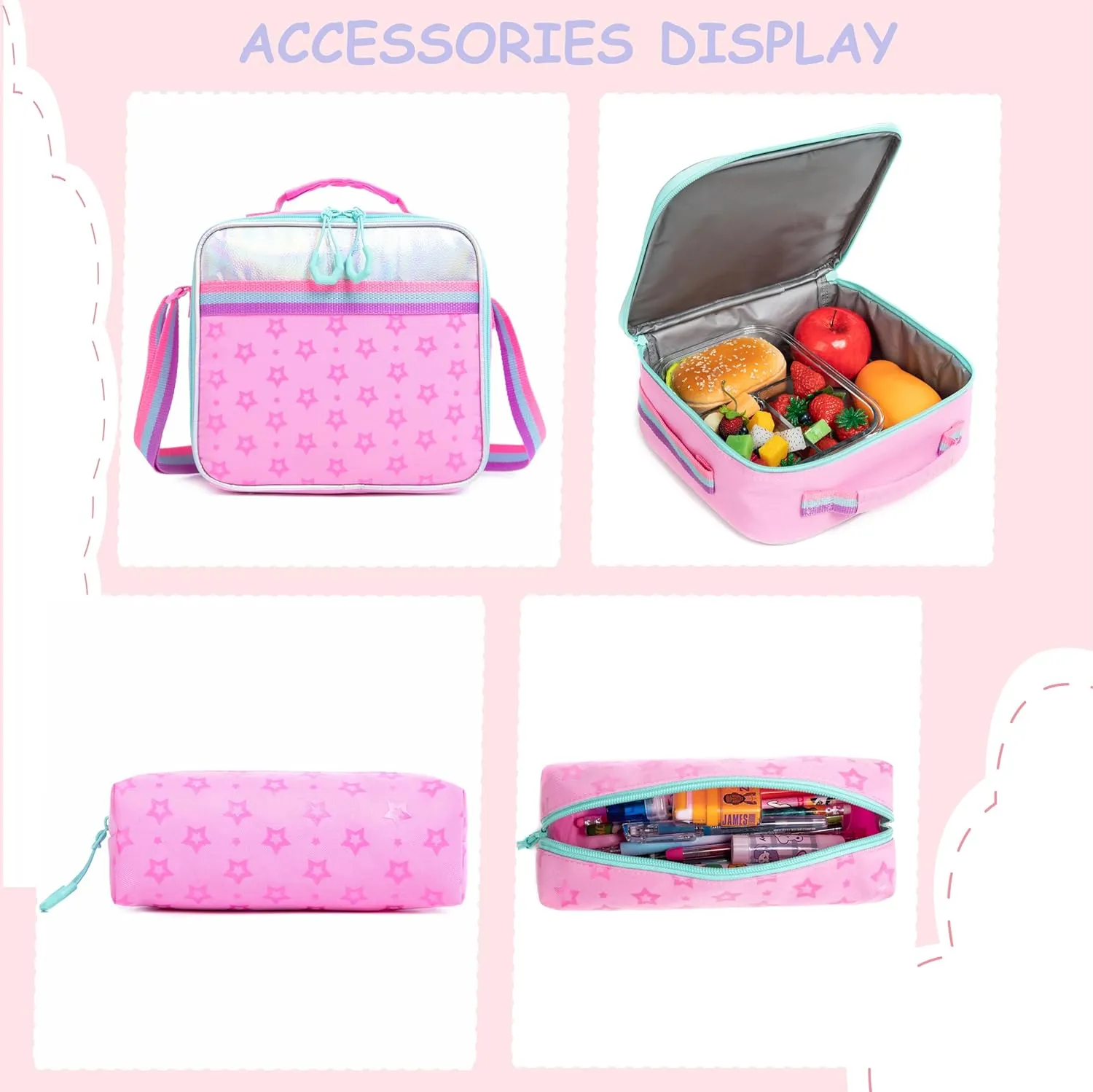 Rolling Backpack for Girls 8-12 Backpack for School Elementary Students with Wheels Lunch Bag Pencil Case Kids Backpacks for Girls Primary School