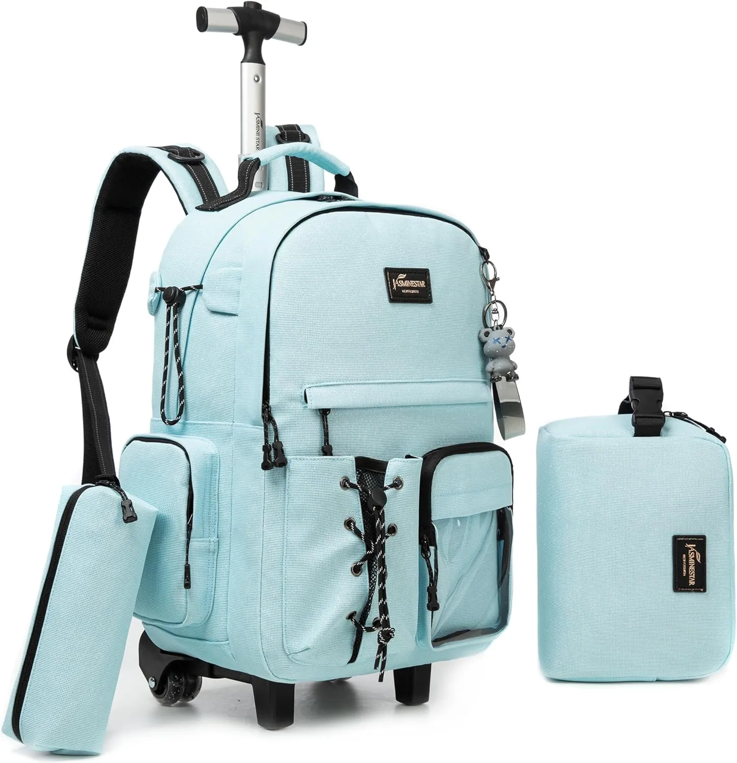 Rolling Backpack for School 3 in 1 Backpack with Wheels Backpack with Lunch Box Set Backpacks for Teens Girls Boys Travel Backpack with Wheels Wheeled Backpack for School Supplies, Sky Blue2