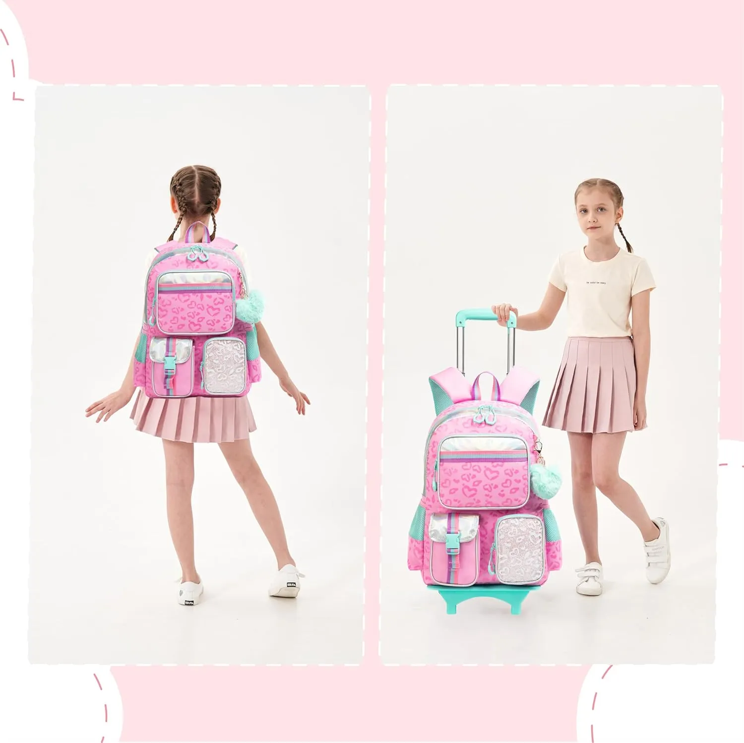 Rolling Backpacks for Kids with Wheels Backpack for School Girls with Lunch Bag Pencil Case Backpack for Girls Bookbags Backpack Toddler Daycare School Bag Elementary