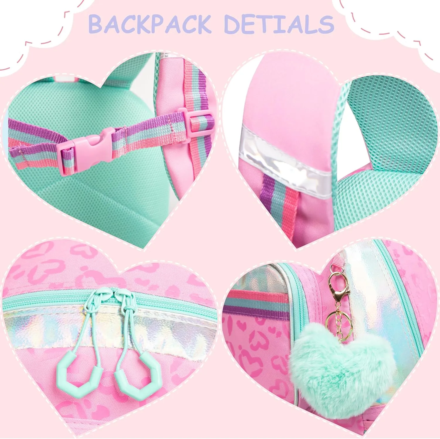 Rolling Backpacks for Kids with Wheels Backpack for School Girls with Lunch Bag Pencil Case Backpack for Girls Bookbags Backpack Toddler Daycare School Bag Elementary
