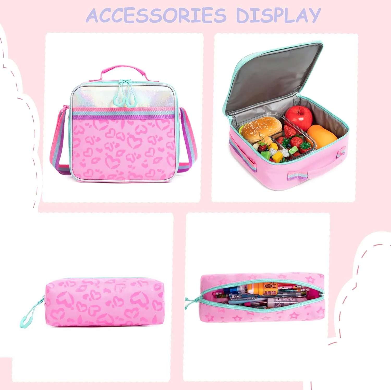 Rolling Backpacks for Kids with Wheels Backpack for School Girls with Lunch Bag Pencil Case Backpack for Girls Bookbags Backpack Toddler Daycare School Bag Elementary