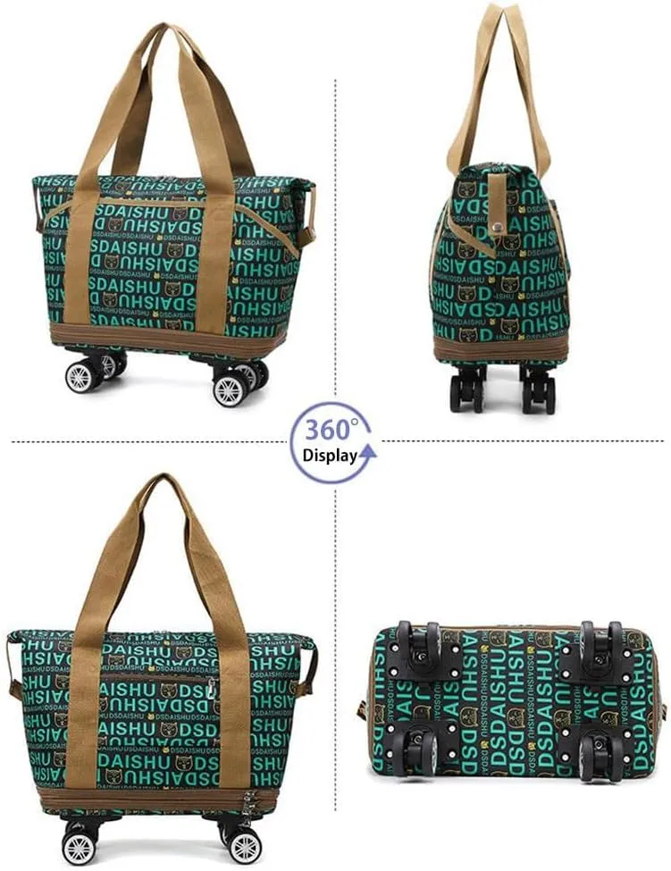 Rolling Duffle Bag with Wheels - Foldable, Expandable Carry On Bag with Detachable Casters - Dry/Wet Separation - Brown