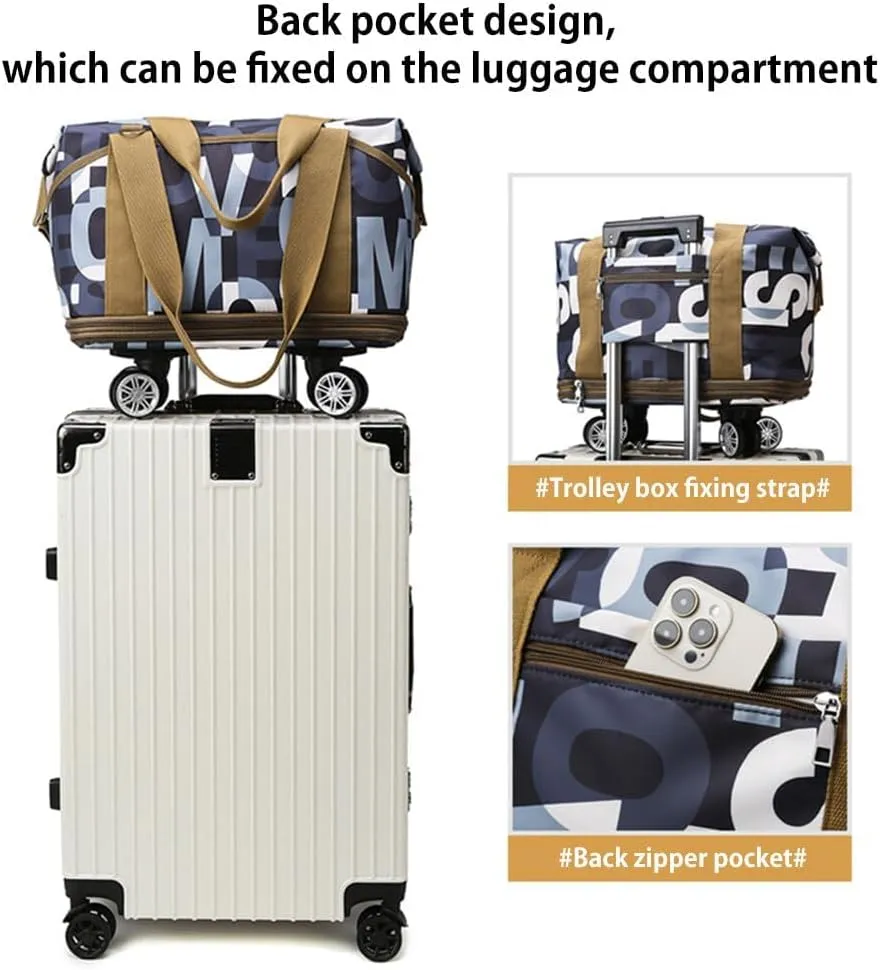 Rolling Duffle Bag with Wheels - Foldable, Expandable Carry On Bag with Detachable Casters - Dry/Wet Separation - Brown