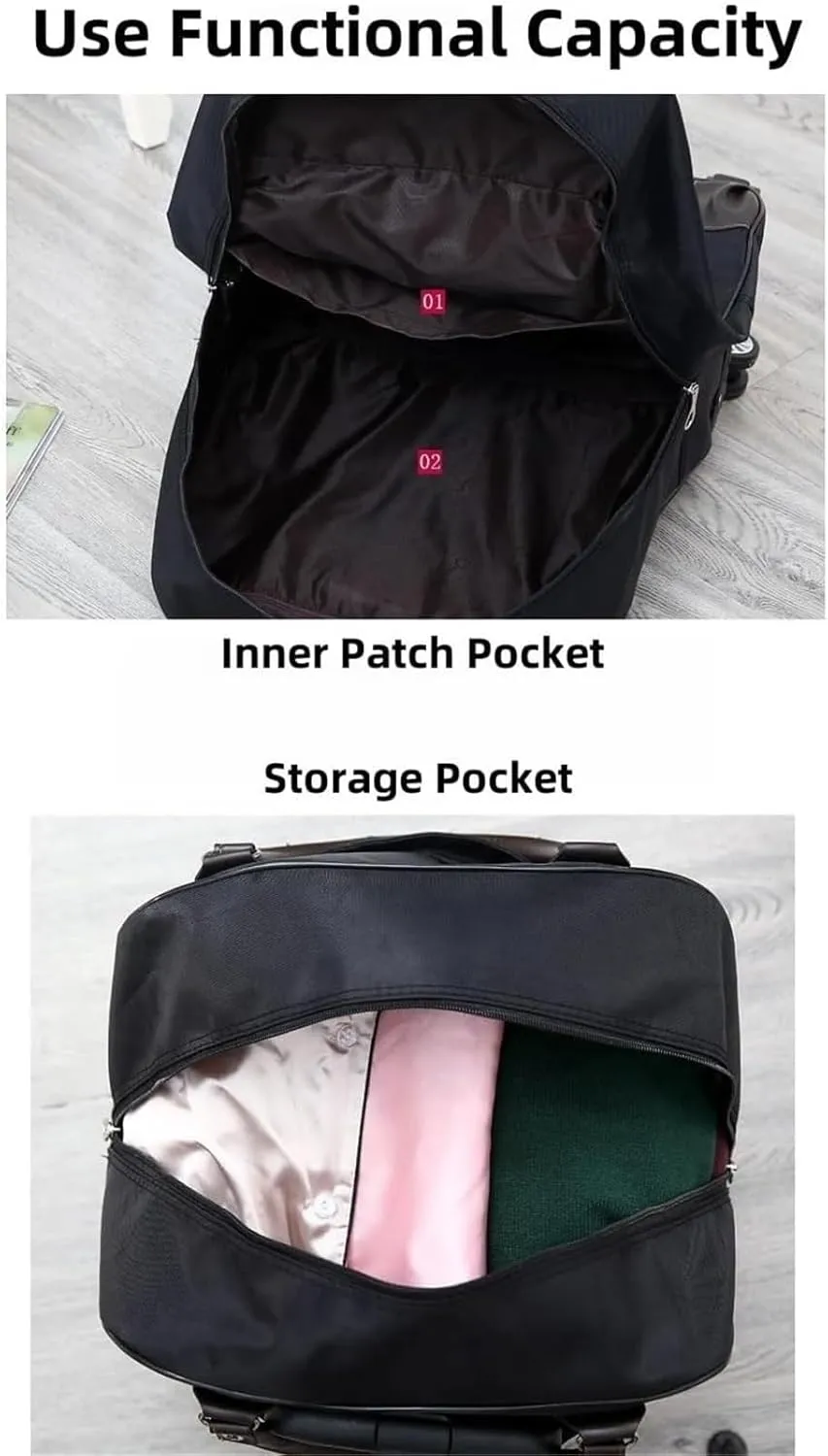 Rolling Duffle Bag With Wheels,Travel Luggage Bag ，Tote Bags For Men And Women Carry-on Luggage，Weekender Overnight Bag For Travel, Business Trips(Black,Small)