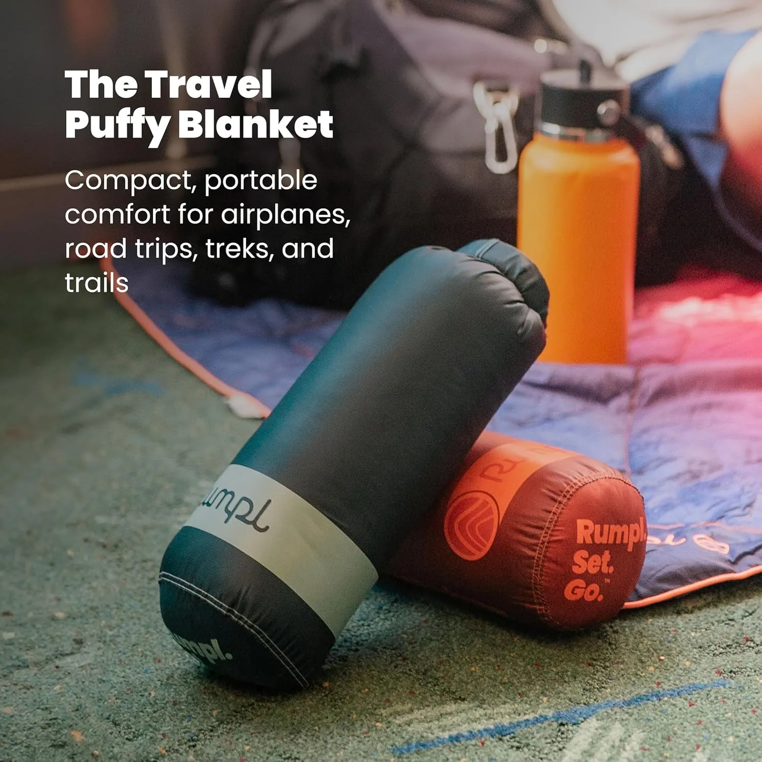 Rumpl Travel Puffy Blanket, Ultra-Packable Travel-Size Warmth and Comfort, Sunset Spectrum Fade