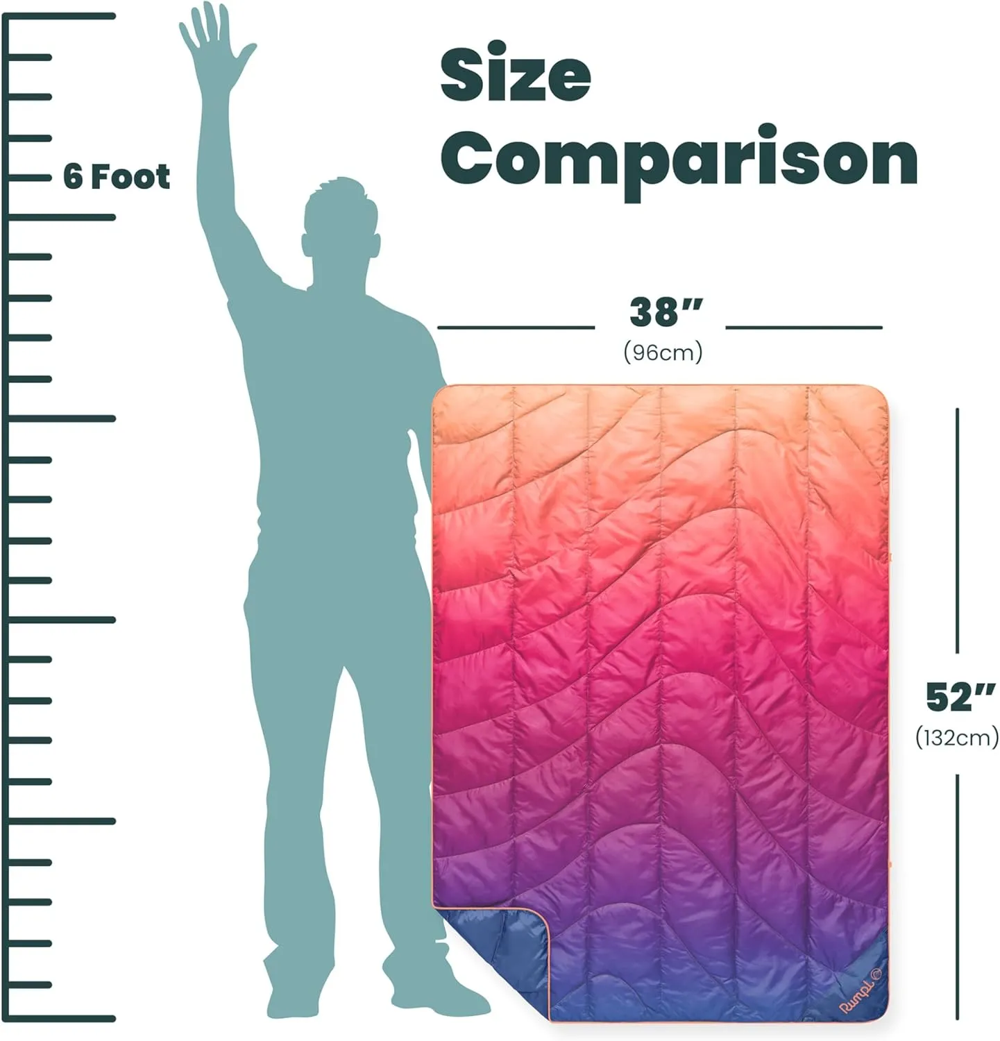 Rumpl Travel Puffy Blanket, Ultra-Packable Travel-Size Warmth and Comfort, Sunset Spectrum Fade
