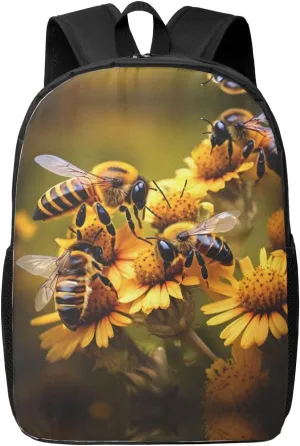 Rural Honey Bees Flowers Print Simple Backpack Lightweight Bag Travel Rucksack Casual Daypack Laptop Backpacks