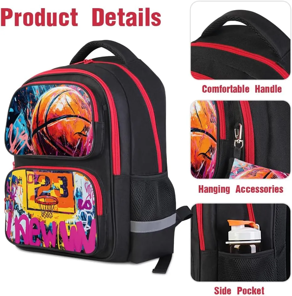 School Backpack for Boys, Basketball Backpack for Kids Boys Ages 6-18, Suitable for Teenagers, Primary and Junior High School Students, 17" School Bag Multifunctional Large Capacity.