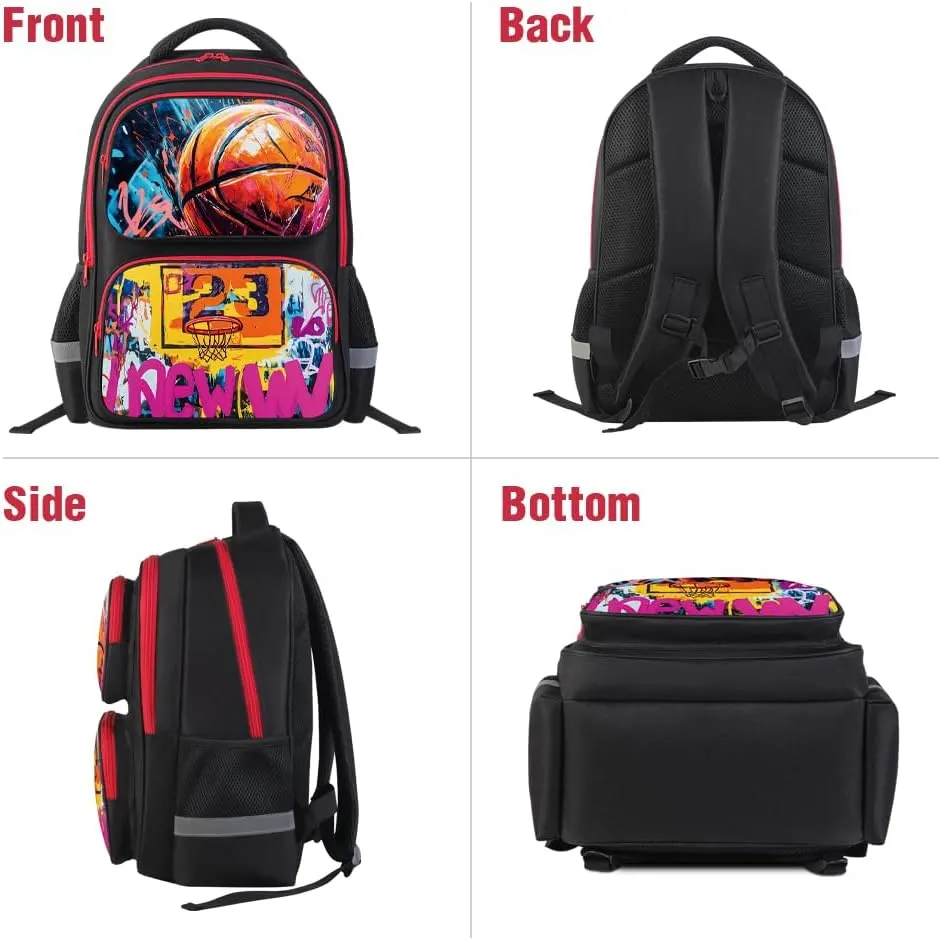 School Backpack for Boys, Basketball Backpack for Kids Boys Ages 6-18, Suitable for Teenagers, Primary and Junior High School Students, 17" School Bag Multifunctional Large Capacity.