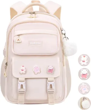 School Backpacks for Girls, Middle Schoolbag Elementary Student Bookbag, Large Casual School Daypacks for Teens Girls (White)
