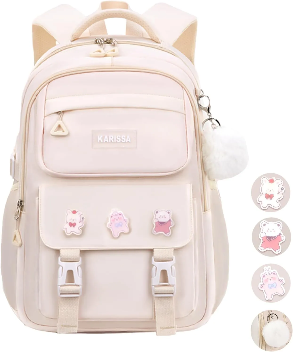 School Backpacks for Girls, Middle Schoolbag Elementary Student Bookbag, Large Casual School Daypacks for Teens Girls (White)