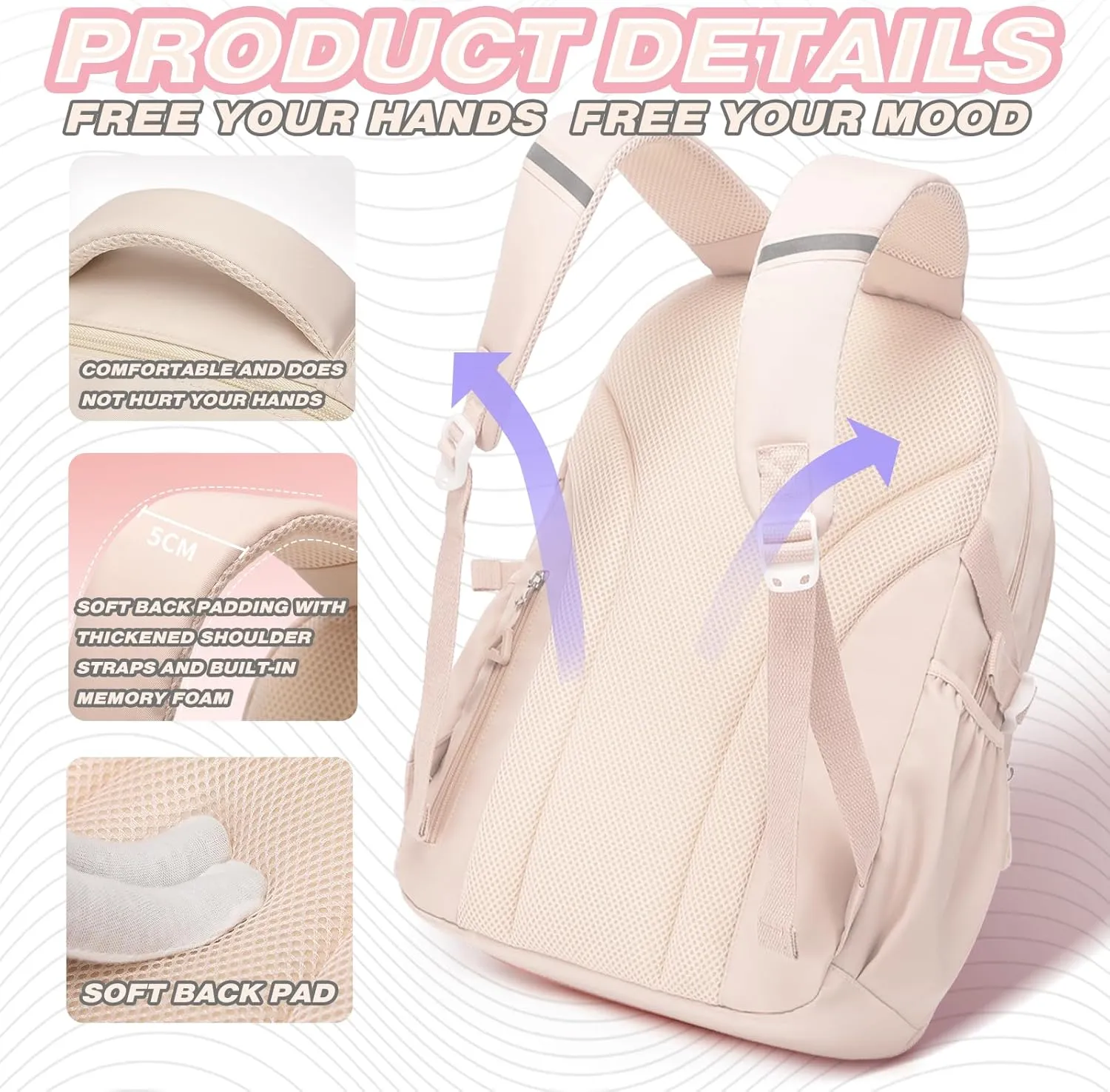 School Backpacks for Girls, Middle Schoolbag Elementary Student Bookbag, Large Casual School Daypacks for Teens Girls (White)