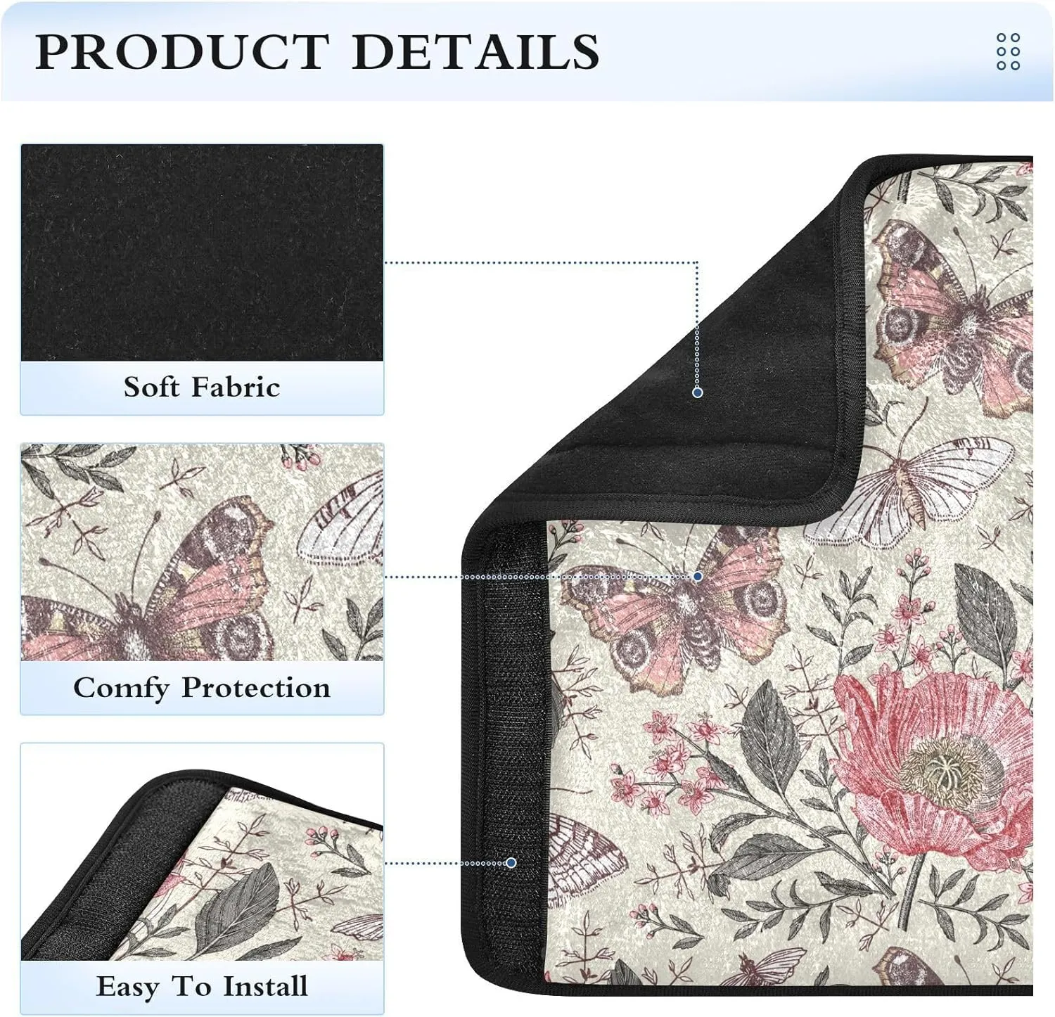 Seat Belt Cover Pad 2 Pcs Soft Seat Strap Cover Cute Protector Support Head Neck Shoulder for Car Seats High Chair Backpack (10x7.7in) Flower