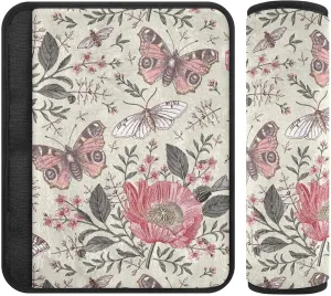 Seat Belt Cover Pad 2 Pcs Soft Seat Strap Cover Cute Protector Support Head Neck Shoulder for Car Seats High Chair Backpack (10x7.7in) Flower