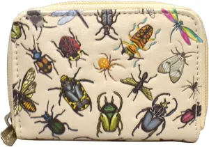 Shag Wear Insect Mania Coin Purse for Women Vibrant Insect Design Vegan Leather Zipper Closure Compact and Stylish Accessory Beige