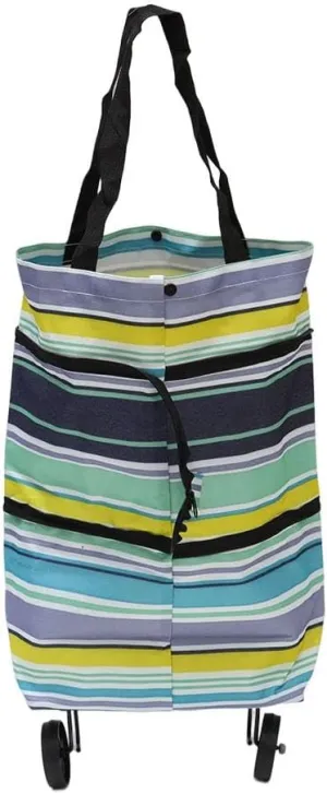 Shopping Merchandise Bags,Foldable Shopping Bag, Thickening Grocery Bags with Wheels, Oxford Cloth Reusable Collapsible Shopping Cart, Travel Stripe Shopping Trolley Bag(B)