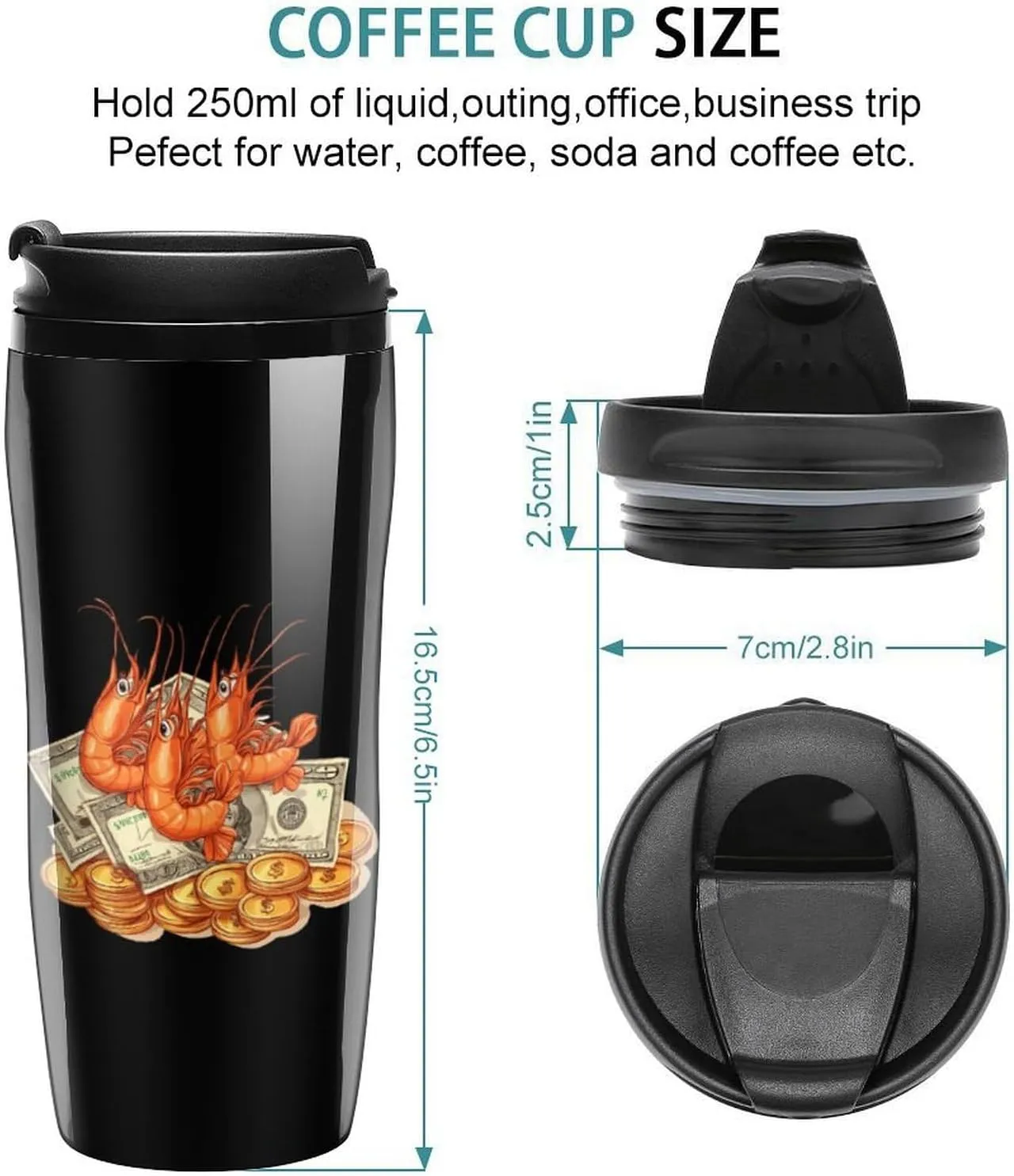 Shrimp Coin Crypto Shrimp Coffee Mug with Lid Portable Tumbler Water Bottle for Travel Business 350ml