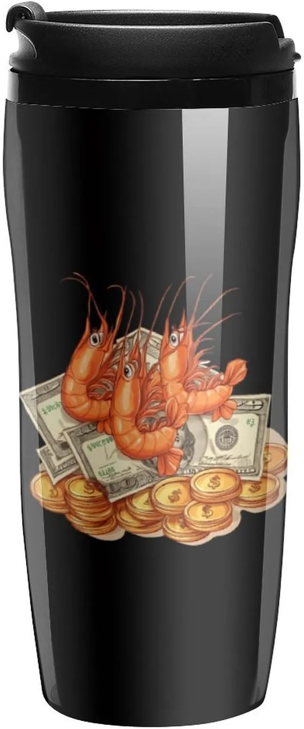 Shrimp Coin Crypto Shrimp Coffee Mug with Lid Portable Tumbler Water Bottle for Travel Business 350ml
