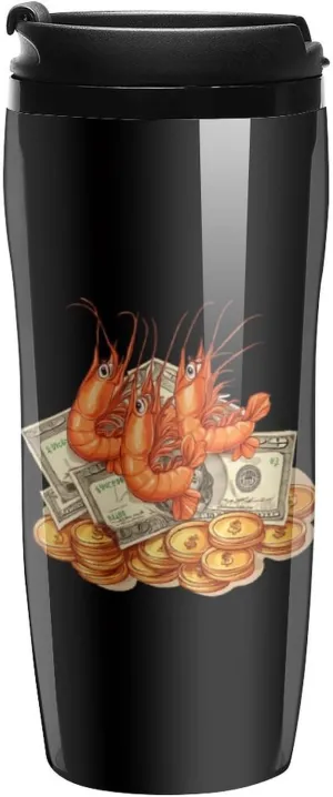 Shrimp Coin Crypto Shrimp Coffee Mug with Lid Portable Tumbler Water Bottle for Travel Business 350ml