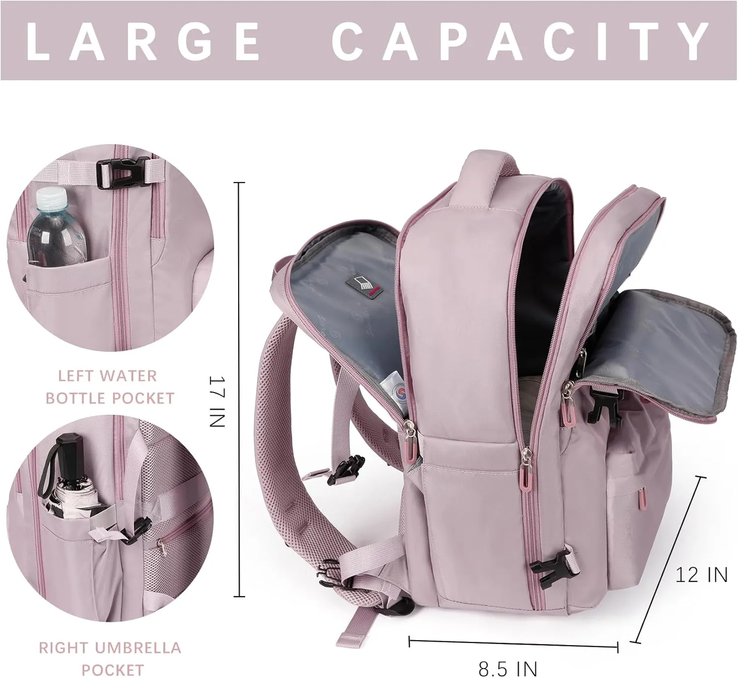 SHRRADOO Travel Laptops Backpack for Women Men, Casual Work Bag 17inch Backpack Airline Approved Backpack for Hiking Business (Pink khaki)