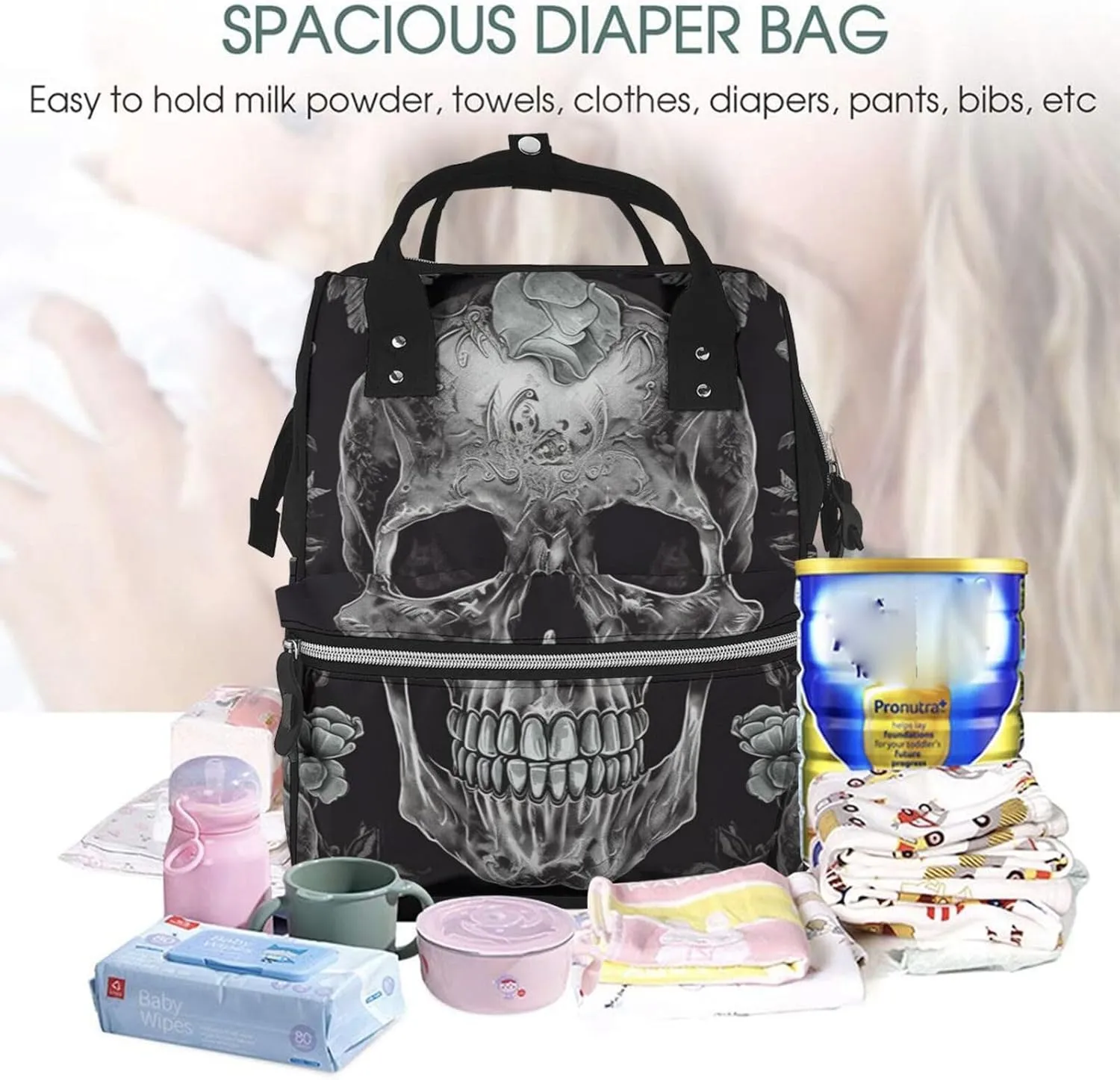 Skull Skeleton Diaper Bag Backpack for Women Waterproof Mummy Backpack Large Nappy Bag Nursing Bag