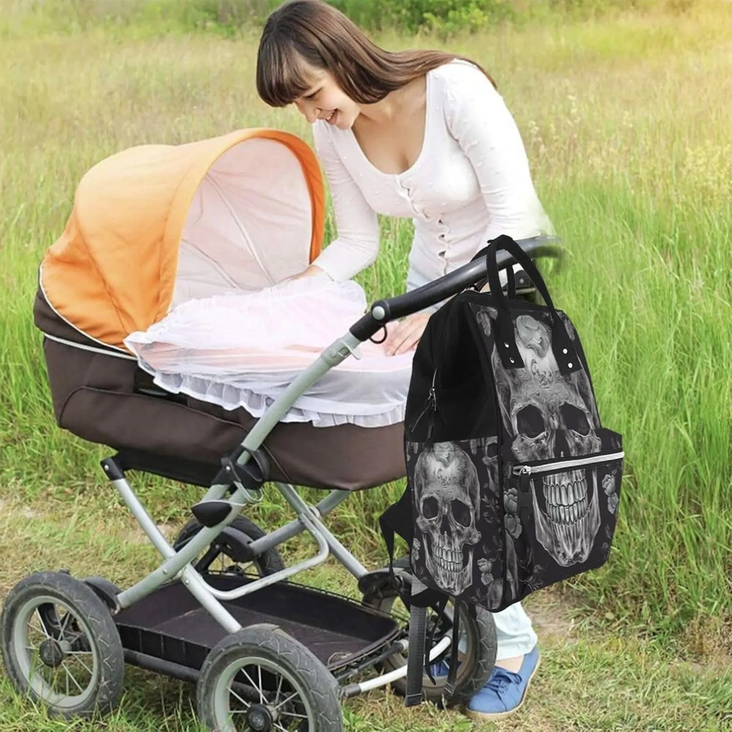 Skull Skeleton Diaper Bag Backpack for Women Waterproof Mummy Backpack Large Nappy Bag Nursing Bag