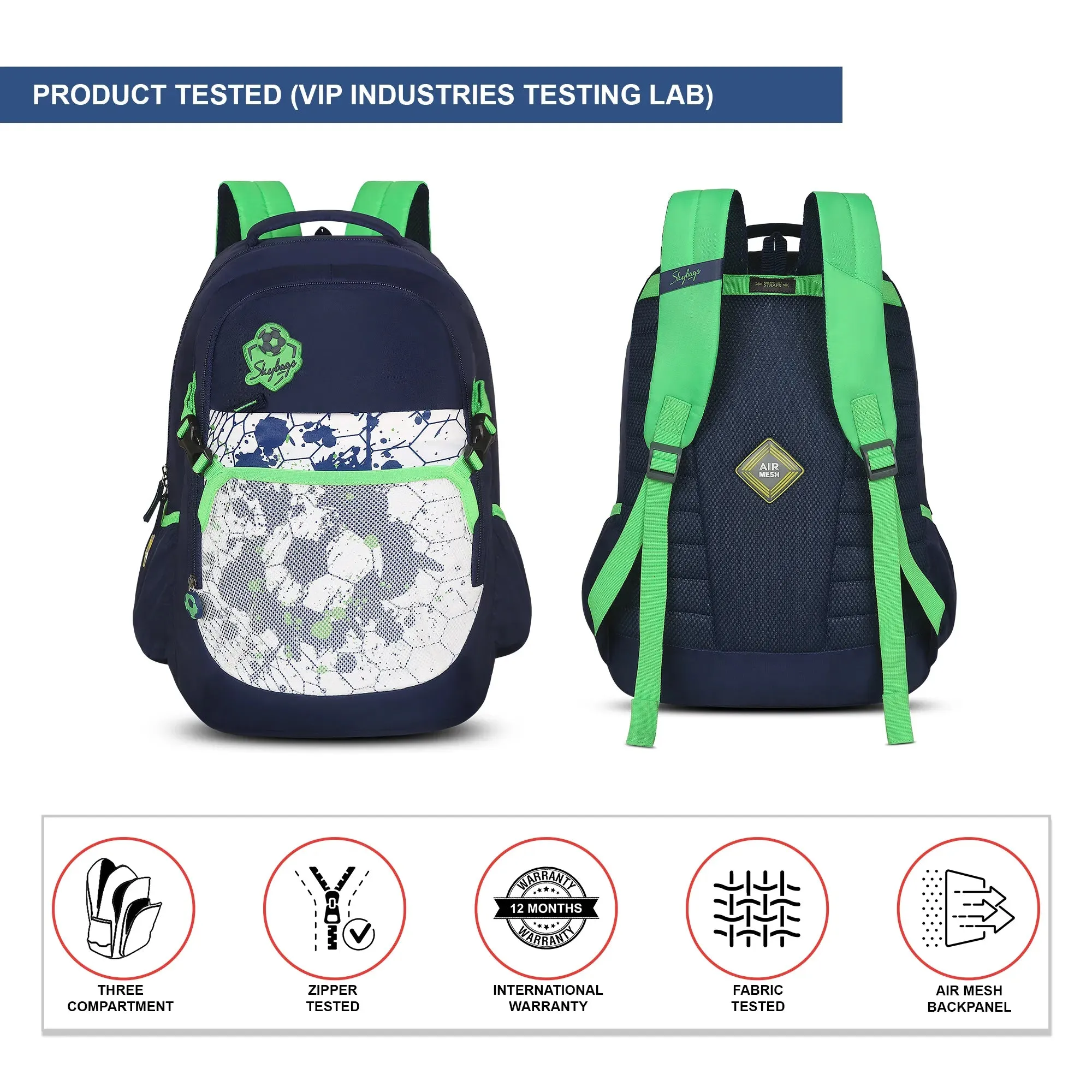 Skybags Strike  01 School Backpack Green