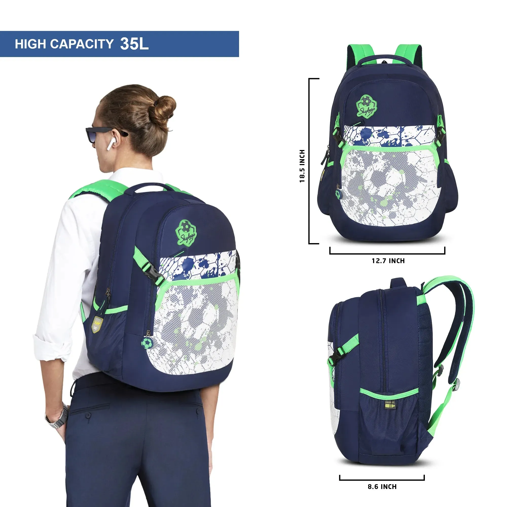 Skybags Strike  01 School Backpack Green
